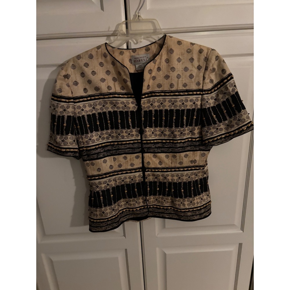 Adrianna Papell Silk Geometric Beaded Blazer Jacket Size 8